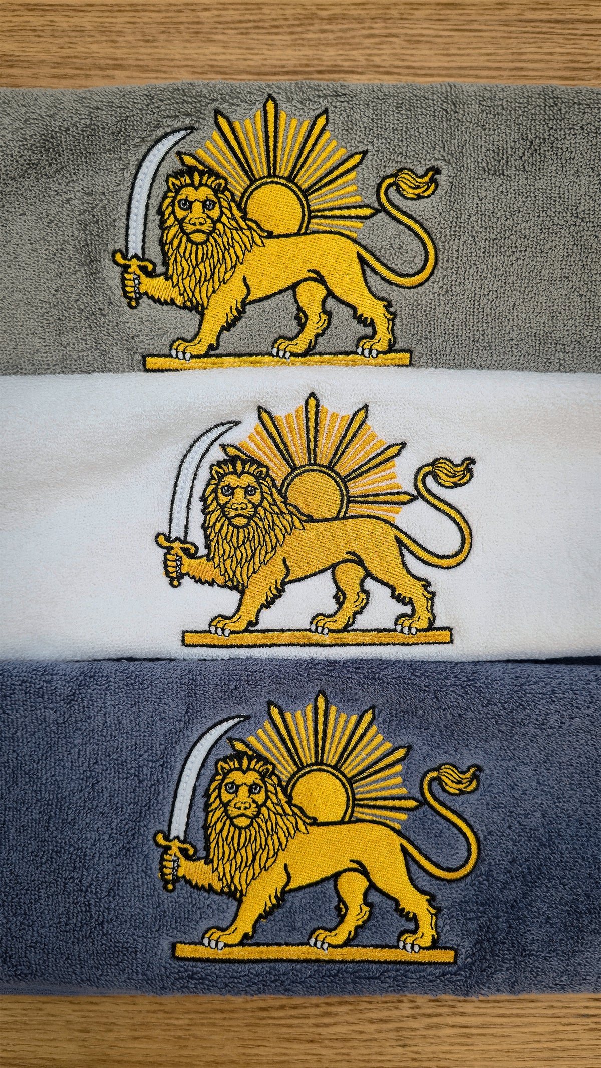 Persian Lion & Sun Embroidered Cotton Hand Towel