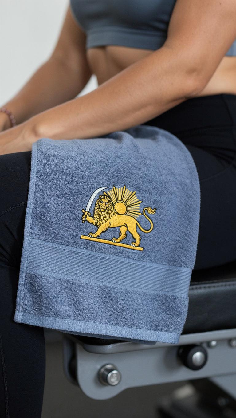 Persian Lion & Sun Embroidered Cotton Hand Towel