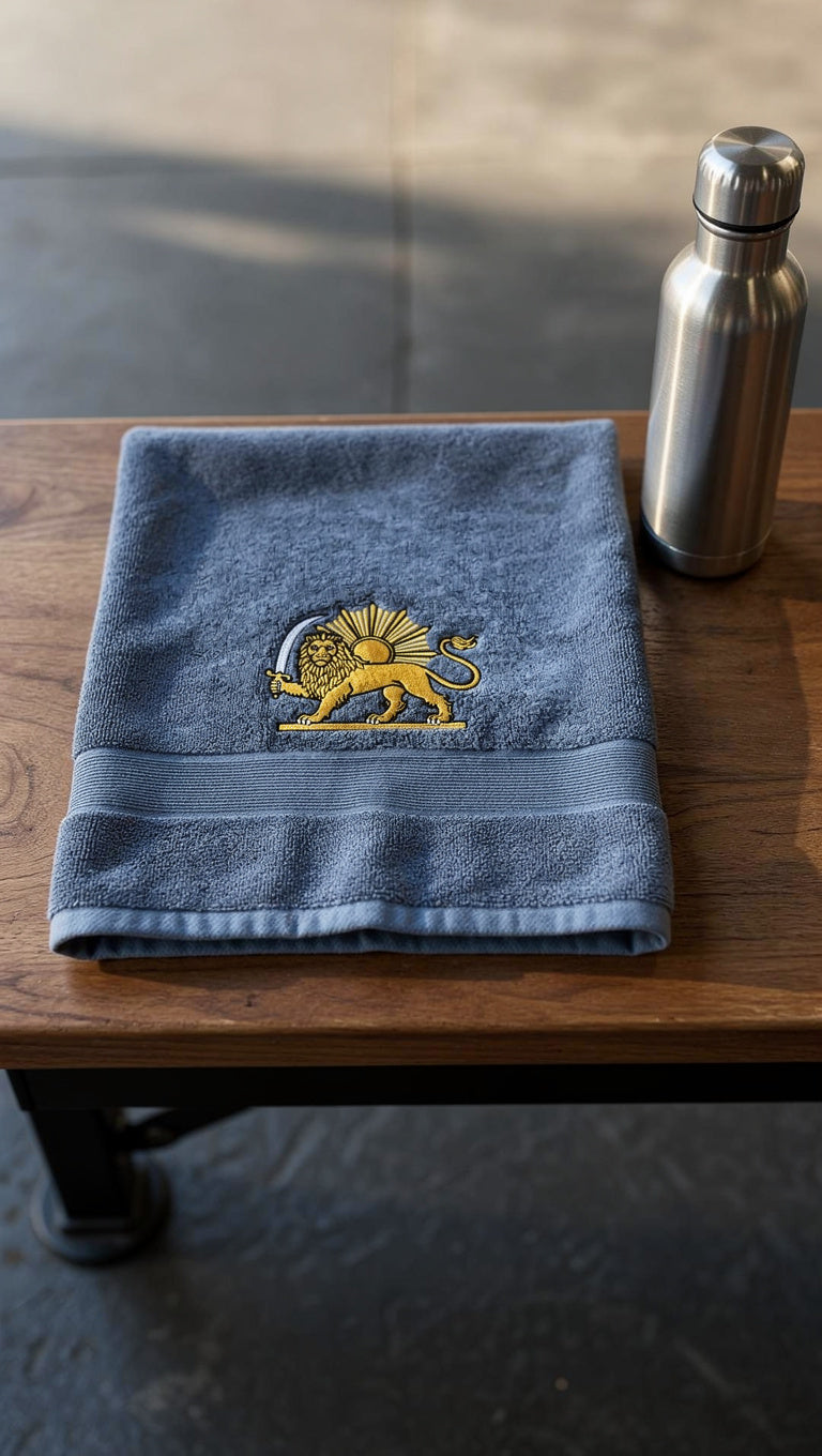 Persian Lion & Sun Embroidered Cotton Hand Towel