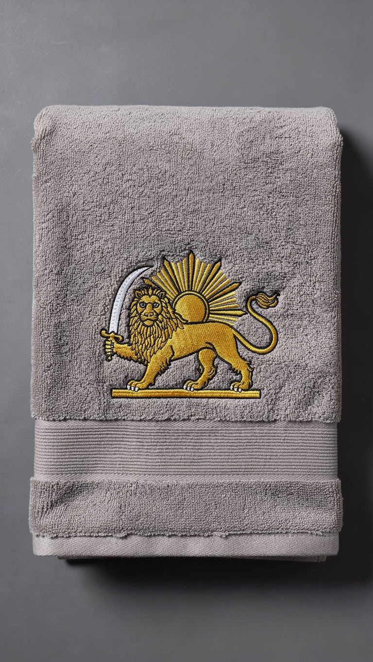 Persian Lion & Sun Embroidered Cotton Hand Towel