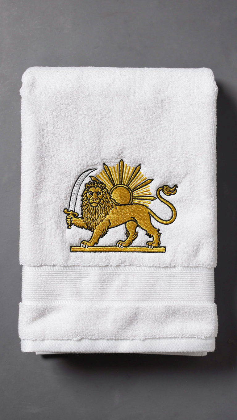 Persian Lion & Sun Embroidered Cotton Hand Towel