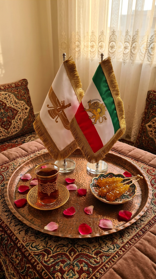 Tabletop Flag Set - Lion-Sun - Farvahar